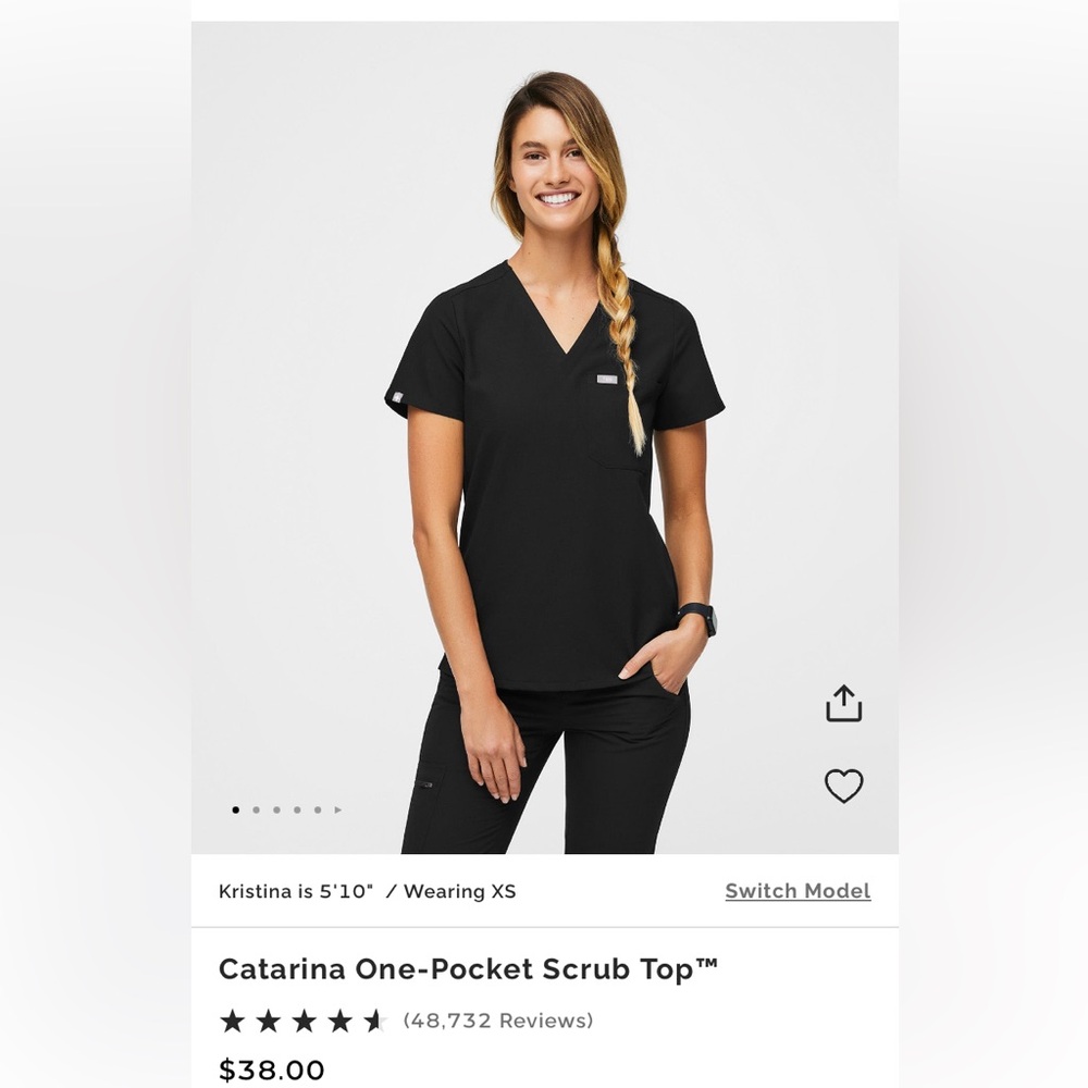 Figs Catarina one-pocket scrub top in black size large